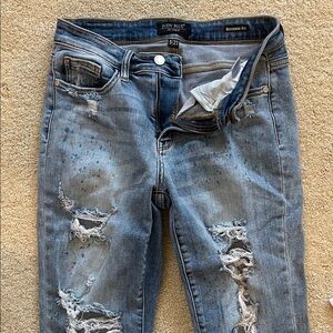 Judy Blue Women's Mid-Rise Light Blue Distressed Boyfriend Jeans